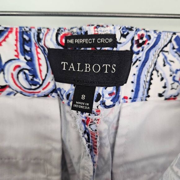 TALBOTS The Perfect Crop Paisley Scroll Patriotic Talavera Vibrant Crop Pants 8 - Picture 6 of 7